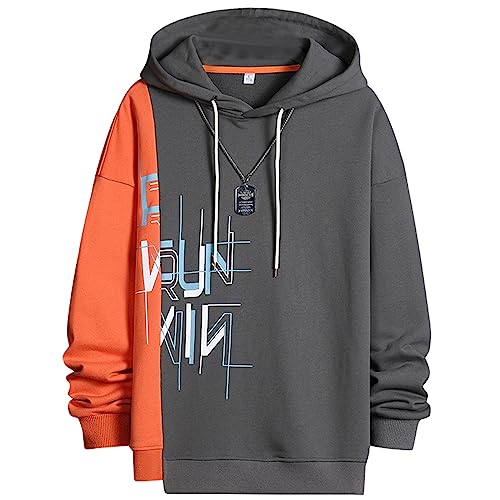 XIAOYAO Herren Pullover, Farbabstimmung Spleißen Mit Longsleeve Sweatshirt Freizeit Lose Täglich Sport All-Match (Dunkelgrau, M) von XIAOYAO