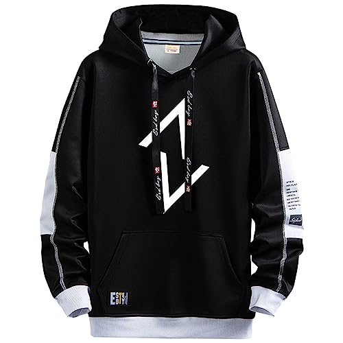 XIAOYAO Herren Sweatshirt Kapuze, Hoodie mit Kordel und Taschen Basic Sweatshirt Beiläufig Lose mit Pullover (L, Schwarz) von XIAOYAO