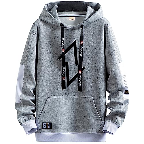 XIAOYAO Herren Sweatshirt Kapuze, Hoodie mit Kordel und Taschen Basic Sweatshirt Beiläufig Lose mit Pullover (M, Grau) von XIAOYAO