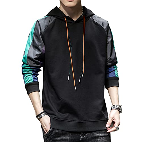 XIAOYAO Herren Sweatshirt Kapuze, Langarm Sweatshirt Classic Farbabstimmung Pullover Hoodie (XL, Schwarz) von XIAOYAO