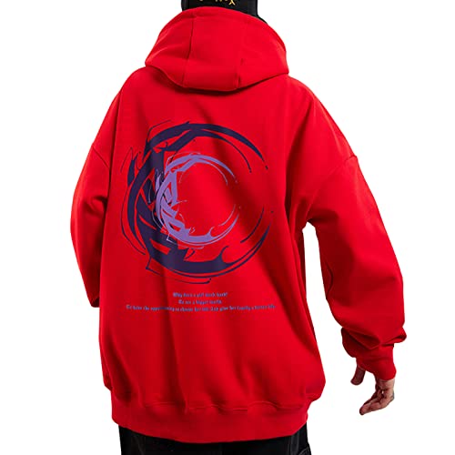 XIAOYAO Hoodie Herren Pullover, Langarm Freizeit Streetwear Urban Pullover Sweatshirt Casual (8XL, Rot) von XIAOYAO