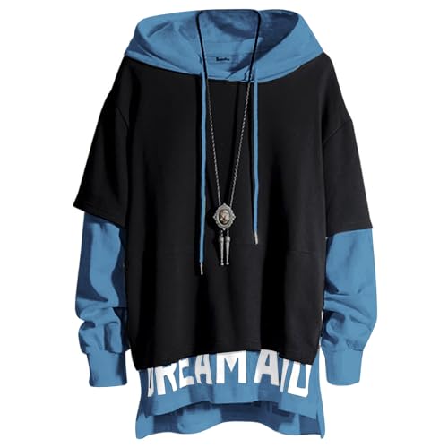 XIAOYAO Hoodie Herren Techwear Kapuzenpullover Hip Hop Streetwear Urban Patchwork Pullover Unisex Casual Frühling Herbst Winter von XIAOYAO