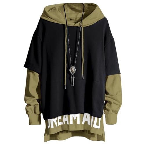 XIAOYAO Hoodie Herren Techwear Kapuzenpullover Hip Hop Streetwear Urban Patchwork Pullover Unisex Casual Frühling Herbst Winter von XIAOYAO