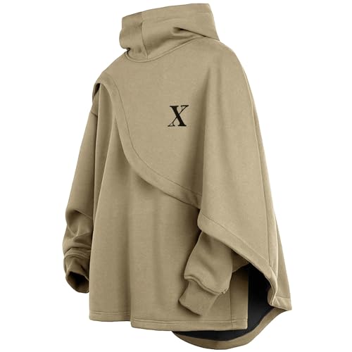 XIAOYAO Herren Poncho Cape Hoodie Techwear Kapuzenpullover Hip Hop Long Sleeve Streetwear Casual Rollkragen Pullover von XIAOYAO