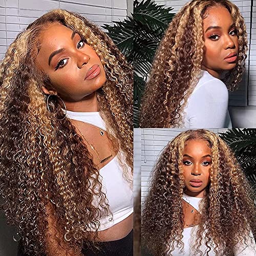 Perücke 2024, 13x6 Front Transparente Spitze Hervorhebung Schatten Honigblond Spitze Frontperücken Tiefe lockige Perücken für schwarze Frauen Brasilianisches Virgin Haar Vorgeklemmt von XIAOYIWIN