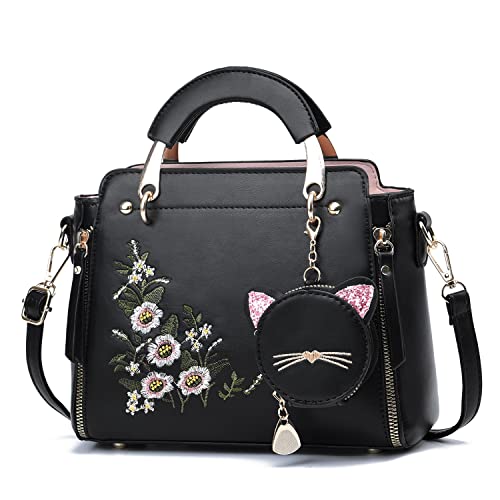 XIAOYU Modische Geldbörsen und Handtaschen für Damen, Crossbody-Taschen, Tragegriff oben, kleine Tragetaschen, Schwarze Blume von XIAOYU