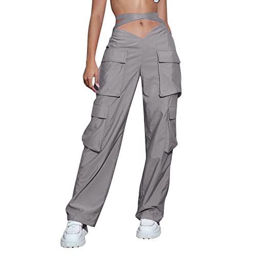 Cargohose Damen Baggy High Waist Jogginghose Trendy Boyfriend Teenager Mädchen Cargo Hose Y2k Hosen Straight Sweathose Elastische Bund Hosen Freizeithose Sport E-Girl 90er Streatwear mit Taschen von XIAOYUER