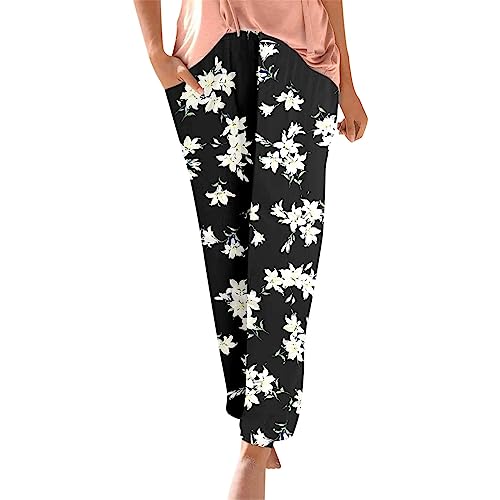 Hosen Damen Haremshose Sommer Schlupfhose Boho Strandhose Sommerhose Leicht Freizeithose Loose Frauen Hose mit Taschen Stoffhose Jogginghose Yogahose Lockere Luftig Sommerhosen Relaxhose von XIAOYUER