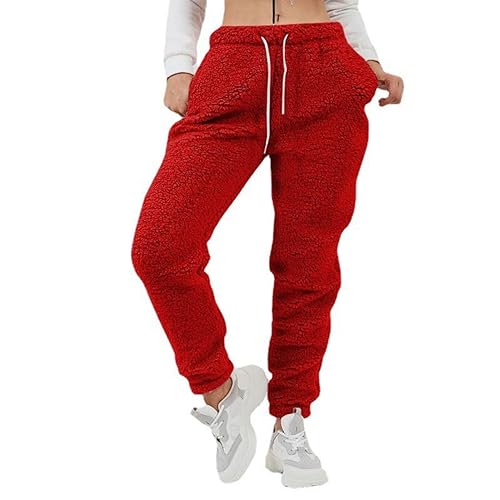 Jogginghose Damen Fleece Sporthosen Winter Warm Schlupfhose Plüschhosen Lange Hosen Loose Casual High Waist Loose Fit Elastischer Bund Freizeithosen Hohe Trainingshosen Sweathose mit Taschen von XIAOYUER