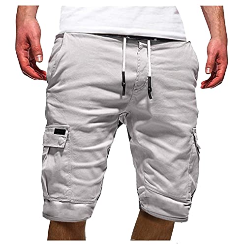 Kurze Hosen Herren Cargo Shorts Casual Einfarbig Baumwolle Cargohose Sommer Bermuda Short mit 6 Taschen Sommerhose Elastischer Bund Sporthose Regulär Fit Freizeithose Laufshorts Männer Kurze Hose von XIAOYUER