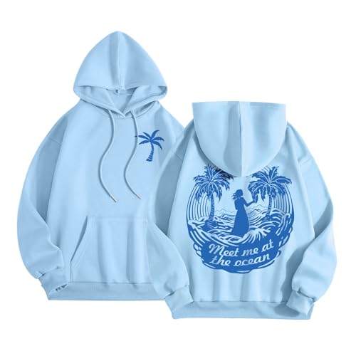 XIAOYUER Damen Hoodie Oversize Kapuzenpullover Blumen Backprint Briefe Sweatshirt mit Taschen Kordelzug Pullover Harajuku Elegant Mantel Locker Sport Basic Leicht Langarmshirt Baggy Casual Tops von XIAOYUER