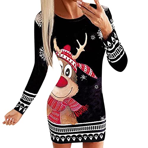 XIAOYUER Damen Weihnachtspullover Kleid Hoodie Langarm Sweatshirts Kapuzenpullover Tops Mini Pullover Kleid Weihnachtskleid Weihnachten Blusenkleider Herbst Winter Schmaler Rock von XIAOYUER