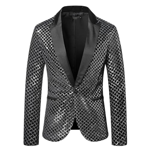 XIAOYUER Herren Pailletten Sakko Glitzer Anzug Jacke Luxus Modern Sakko Sportlich Freizeit Blazer Slim Fit Anzugjacke für Männer EIN Knopf für Business Hochzeit Party Abschluss von XIAOYUER