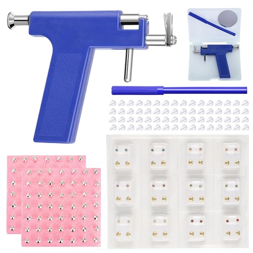 Ohrloch Stecher Set, Piercing Set mit 98 Stk Pistolennagel + 12 Stk Ohrstecker Edelstahl Piercing Pistole Ohrlochpistole Ohrringe Selber Stechen Kit für Männer und Frauen von XIAQICA