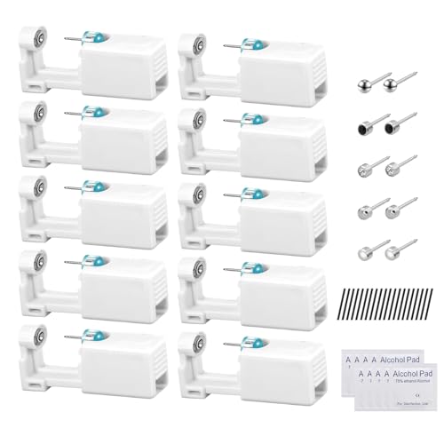 XIAQICA 10 Stück Ohrlochpistole Ohrloch Stecher Set Ohrring Pistole Selbst Piercing Set mit Ohrstäbchen und Alkohol-Baumwolle geeignet für Jungen und Mädchen von XIAQICA