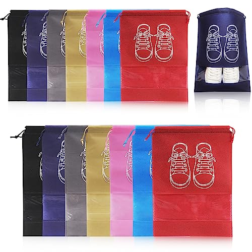 XIAQICA 14 Stück Reise Schuhe Aufbewahrung Schuhtasche mit Transparente Fenster mit Zugband Staubdicht Schuhsack für Männer Frauen Reisen Oder Zuhause Aufbewahrung Schuhsack Reise(2 Größen) von XIAQICA