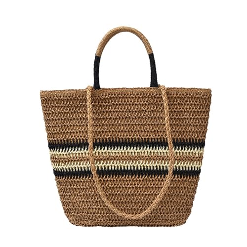 XIAQIQIFFF Damen Stroh Familie Strandtasche Gewebte Crossbody Schulter Top Griff Handtasche Geldbörse Sommer(Khaki) von XIAQIQIFFF