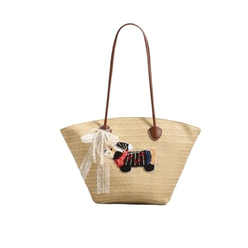 XIAQIQIFFF Damen Stroh Schultertasche Große gewebte Tragetasche Sommer Reise Strand Handtasche Handgefertigte Top Handle Geldbörse(Black) von XIAQIQIFFF