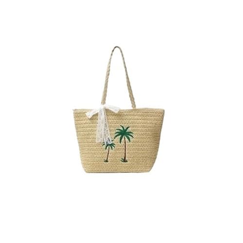 XIAQIQIFFF Damen Stroh Strandtasche Sommer Gewebte Handtasche Schultertasche for Urlaubsreisen(Beige) von XIAQIQIFFF