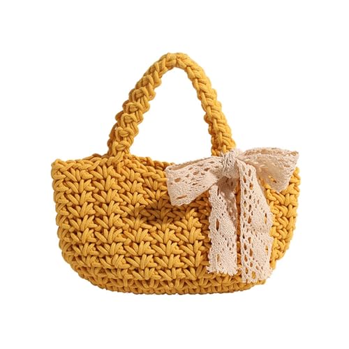 XIAQIQIFFF Garn Stricken Häkeln Tote Handtasche Taschen for Frauen Handwoven Stroh Böhmischen Sommer(Yellow) von XIAQIQIFFF