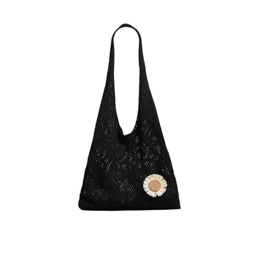 XIAQIQIFFF Gehäkelte Hobo-Tasche for Frauen, Boho, gewebte Strandtasche, Handtaschen, böhmische Schultertasche, Sommerurlaub 2025(Black) von XIAQIQIFFF
