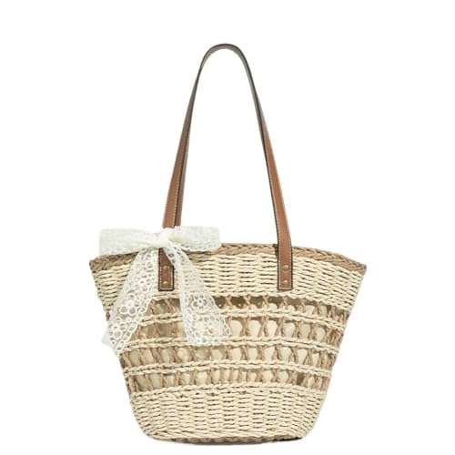 XIAQIQIFFF Große Stroh-Umhängetasche for Damen, Strandtasche, Handtasche mit Reißverschluss for den Sommer(Beige) von XIAQIQIFFF