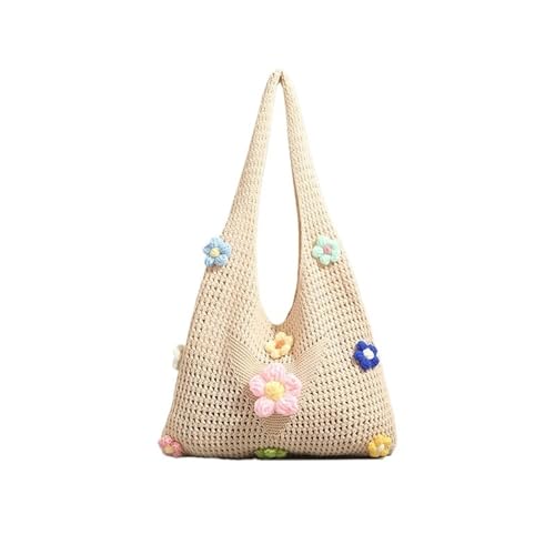 XIAQIQIFFF Häkeln Sie Tragetaschen for Frauen Sommer Mesh Strand Schulter Handtasche Boho Hohl gewebt Urlaub Reise(Khaki) von XIAQIQIFFF