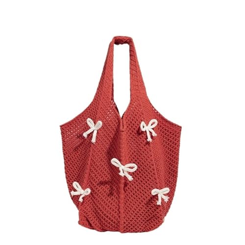 XIAQIQIFFF Häkeln Taschen Strand Mesh Tote Schulter Shopping Handtasche Casual Reise Faltbare Hobo Womens(Red) von XIAQIQIFFF