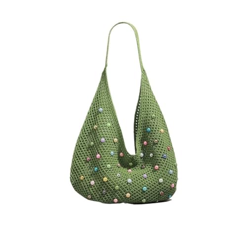 XIAQIQIFFF Häkeln Taschen Strand Mesh Tote Womens Schulter Shopping Handtasche Casual Reise Faltbare Hobo(Green) von XIAQIQIFFF