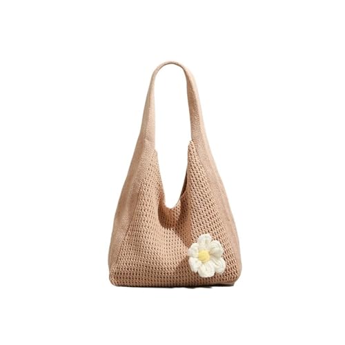 XIAQIQIFFF Häkeln Taschen Strand Mesh Tote Womens Schulter Shopping Handtasche Casual Reise Faltbare Hobo(Khaki) von XIAQIQIFFF