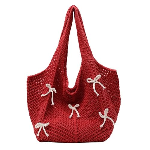 XIAQIQIFFF Häkeln Tote Strand Mesh Schultertasche gestrickt große ästhetische Hobo Handtasche for Frauen Sommer(Red) von XIAQIQIFFF