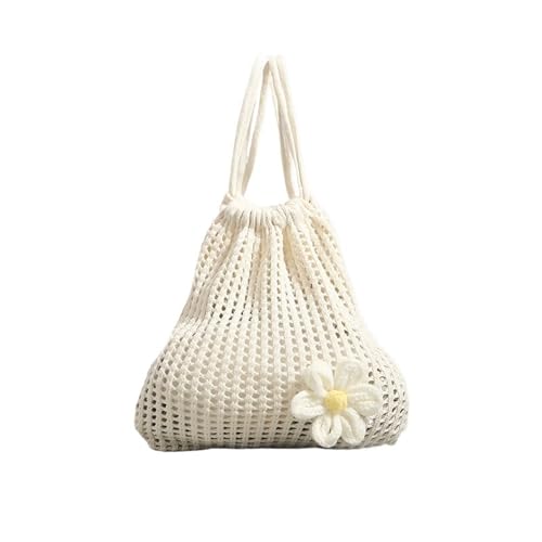 XIAQIQIFFF Handgemachte Gehäkelte Umhängetasche for Frauen, faltbar, leicht, Polyester, stylische und praktische Reisetasche(Beige) von XIAQIQIFFF