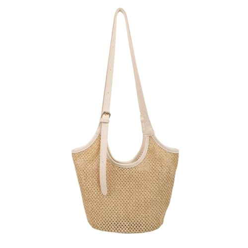 XIAQIQIFFF Handgewebte Strohtasche for Frauen, Urlaub, Boho, Strandtasche for den Sommer, Schulter-Umhängetasche(White) von XIAQIQIFFF