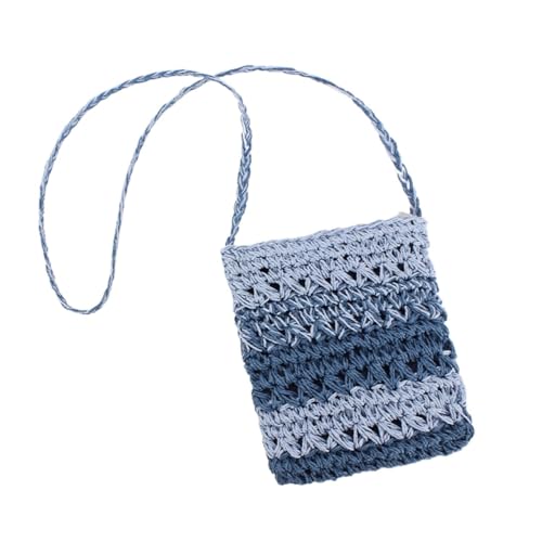 XIAQIQIFFF Kleine Stroh Umhängetasche Frauen Weben Rattan Schulter Strand Geldbörse(Blue) von XIAQIQIFFF