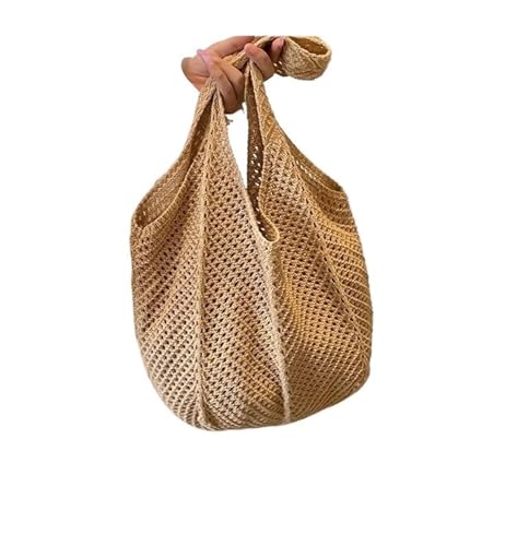 XIAQIQIFFF Mesh Sommer Strandtasche Große Gestrickte Gewebte Schulterhandtasche Urlaub Ästhetische Hobo Reise Häkeltasche for Frauen(Khaki) von XIAQIQIFFF