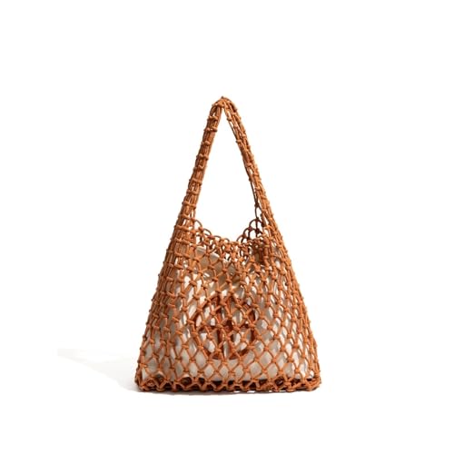 XIAQIQIFFF Mesh Strand Tasche Stroh Handarbeit Gewebt 2025 Frühling Sommer Schulter Tote(Brown) von XIAQIQIFFF