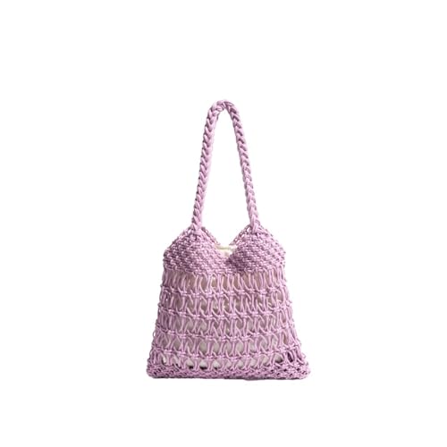 XIAQIQIFFF Mesh-Strandtasche for Frauen Urlaub handgewebt 2025 Sommer hohle Häkelhandtaschen(Purple) von XIAQIQIFFF