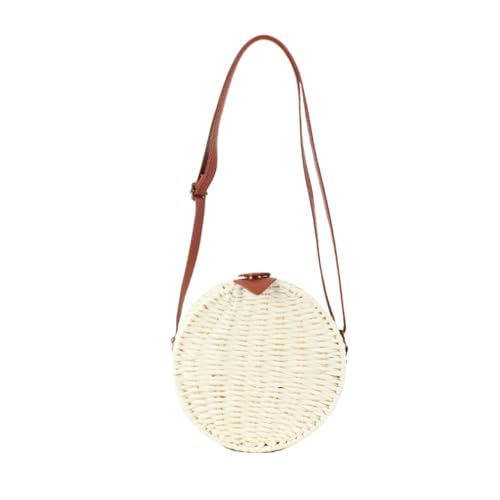 XIAQIQIFFF Runde Stroh Strandtaschen for Frauen Rattan Sommer Crossbody handgemachte Handtasche Geldbörse Schultertasche 2025(White) von XIAQIQIFFF