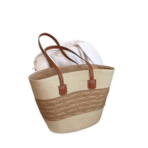 XIAQIQIFFF Sommer Gewebte Einkaufstasche Schulter Handtaschen Stroh Strand Taschen for Frauen Große for Frauen Urlaub(Brown) von XIAQIQIFFF