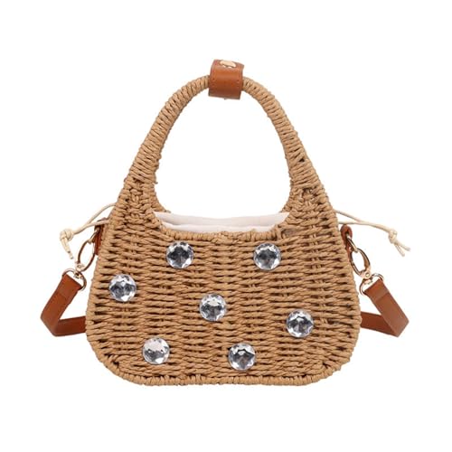 XIAQIQIFFF Sommer Strandtasche Damen Stroh Crossbody Mini Reise Schulter handgemachte Tote Handtasche(Khaki) von XIAQIQIFFF