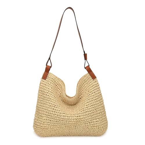 XIAQIQIFFF Sommer Stroh Schulter Tasche Taschen for 2025 Bohemian Hobo Strand Casual Geldbörse for Frauen(Beige) von XIAQIQIFFF