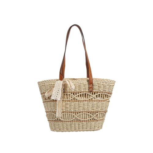 XIAQIQIFFF Sommertasche Große Kapazität Stroh Frauen 2025 Korb Strand Gewebte Schultertasche(Beige) von XIAQIQIFFF