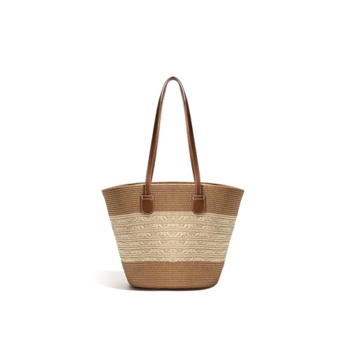 XIAQIQIFFF Strandtaschen for Frauen mit Reißverschluss Stroh 2025 große Tote Urlaub gestreifte Schulter gewebt(Beige) von XIAQIQIFFF