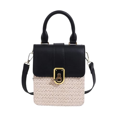 XIAQIQIFFF Stroh Geldbörsen for Frauen Sommer Strand Clutch Geldbörsen Crossbody handgemachte Frauen Handtasche Brieftasche(Black) von XIAQIQIFFF