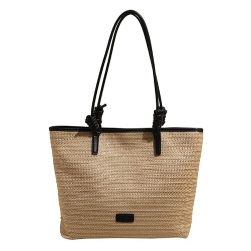 XIAQIQIFFF Stroh Handtasche gewebt Tote Strand Schultertasche mit Reißverschluss Sommer groß for Damen(Black) von XIAQIQIFFF