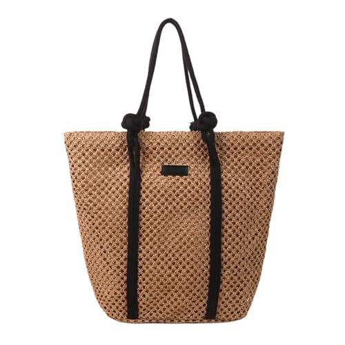XIAQIQIFFF Stroh Strand Tasche for Frauen Sommer Gewebt Tote Schulter Handtaschen Mit Zipper Boho Urlaub(Brown) von XIAQIQIFFF