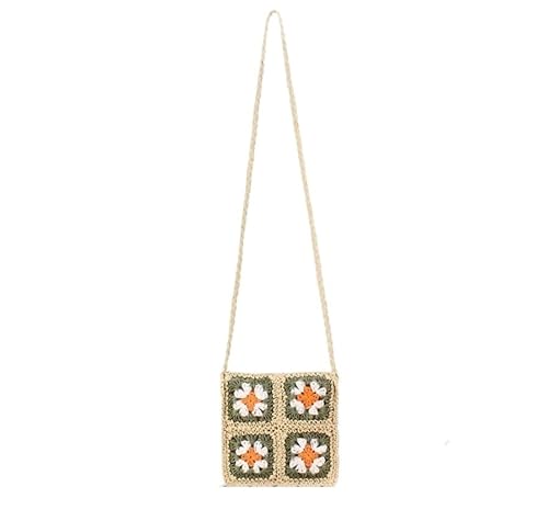 XIAQIQIFFF Stroh Strand Taschen for Frauen Mit Zip Reise Umhängetasche Hand-gehäkelte Patchwork(Green) von XIAQIQIFFF