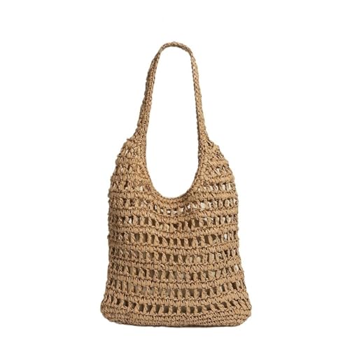 XIAQIQIFFF Stroh Strand Taschen for Frauen Sommer Mesh Hohl Schulter Tote for Urlaub(Coffee) von XIAQIQIFFF
