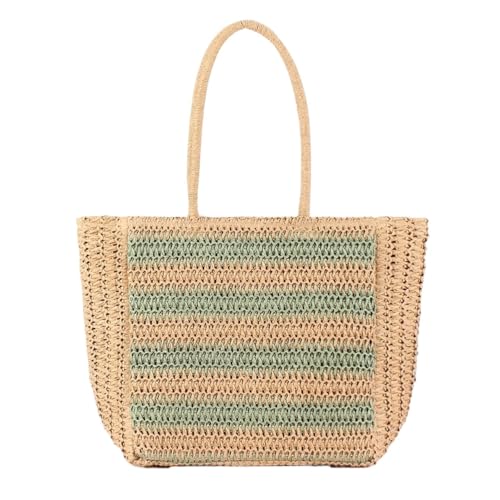 XIAQIQIFFF Stroh Strandtasche mit Reißverschluss groß gewebt Meer Urlaub lässig vielseitig einfach Damen(Green) von XIAQIQIFFF