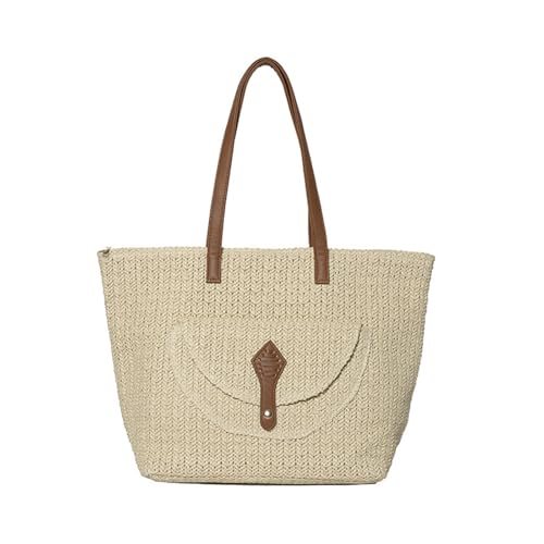 XIAQIQIFFF Stroh-Strandtaschen mit Reißverschluss for Damen, weich gewebt, lässig, for den täglichen Gebrauch(Beige) von XIAQIQIFFF
